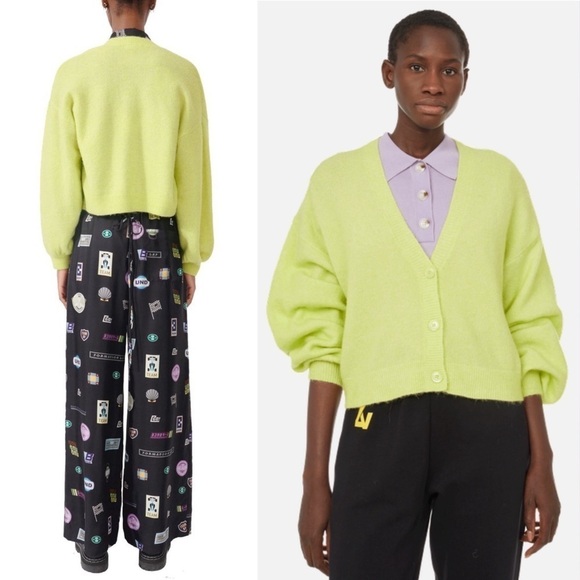 BAUM PFERDGARTEN 90s Alpaca Wool Puff Sleeve Oversized Crop Cardigan Sweater S - Picture 5 of 11